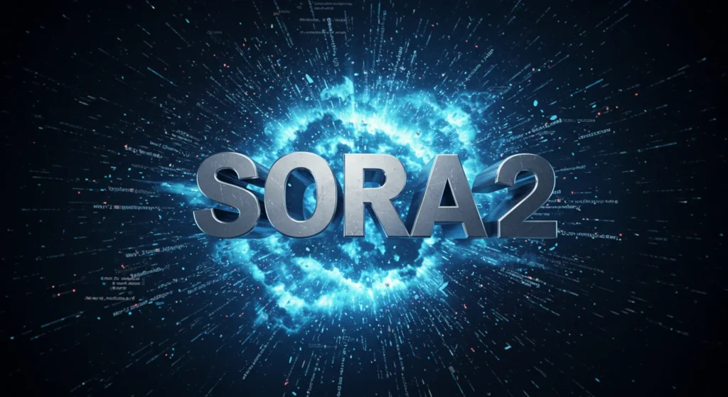 강력한 디지털 폭발 속에서 소라2 영상 생성 로고가 부각된 시네마틱 썸네일.